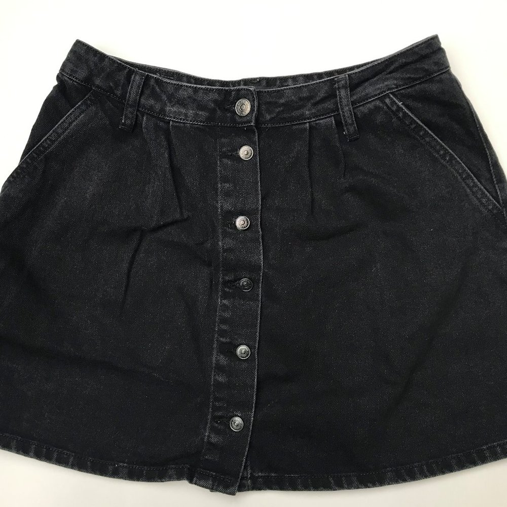 Zara Z1975 Black Denim Button Front A-line Skirt S